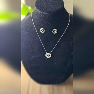 Initial "S" Rhinestone Necklace and Earrings Set